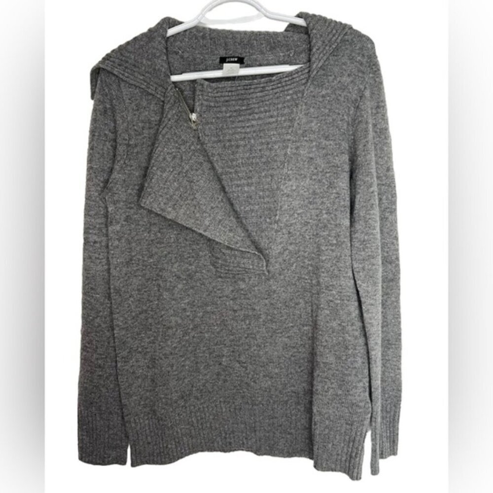 NWT J. Crew WOOL CASHMERE Blend Asymmetrical Ruffle Zip Pullover Sweater MEDIUM